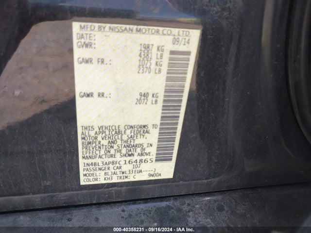 Nissan Altima 3.5 Sl 2015 1N4BL3AP8FC164865 Image 9