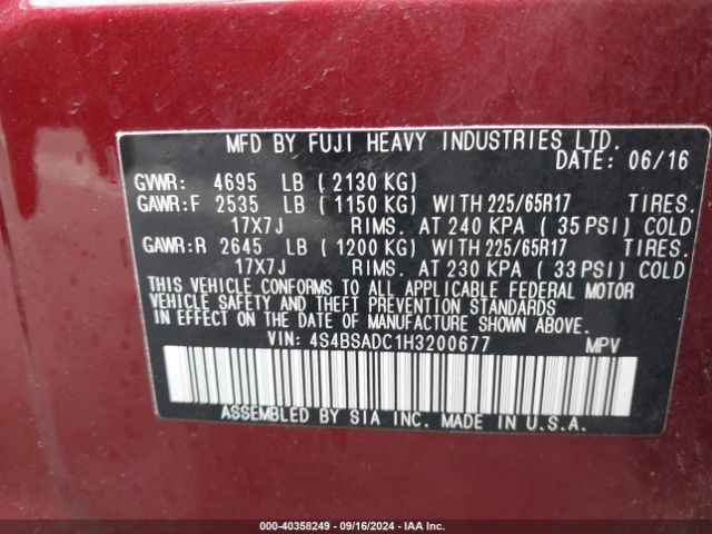 4S4BSADC1H3200677 Subaru Outback 2.5i Premium