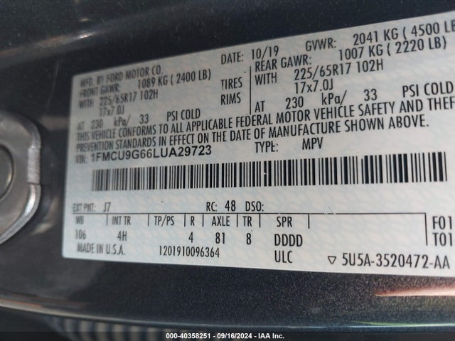 Ford ESCAPE SE 2020 1FMCU9G66LUA29723 Image 9