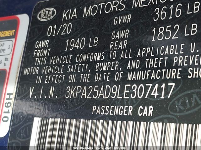 3KPA25AD9LE307417 KIA Rio 5-door S