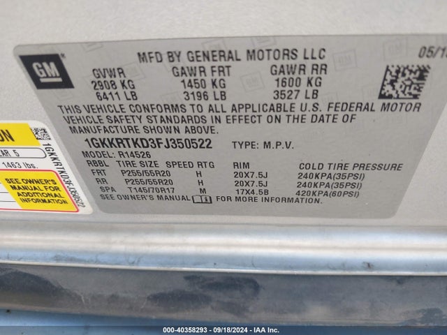 GMC Acadia Denali 2015 1GKKRTKD3FJ350522 Image 9