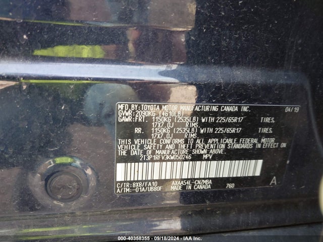 Toyota Rav4 Xle 2019 2T3P1RFV3KW050246 Image 9