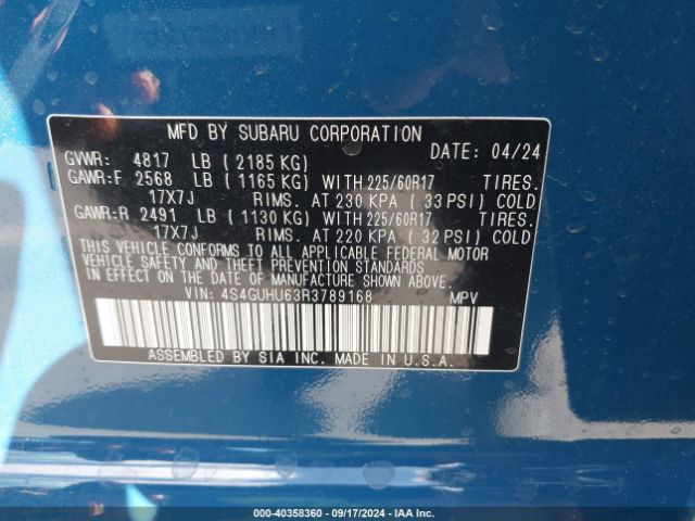 4S4GUHU63R3789168 Subaru Crosstrek Wilderness