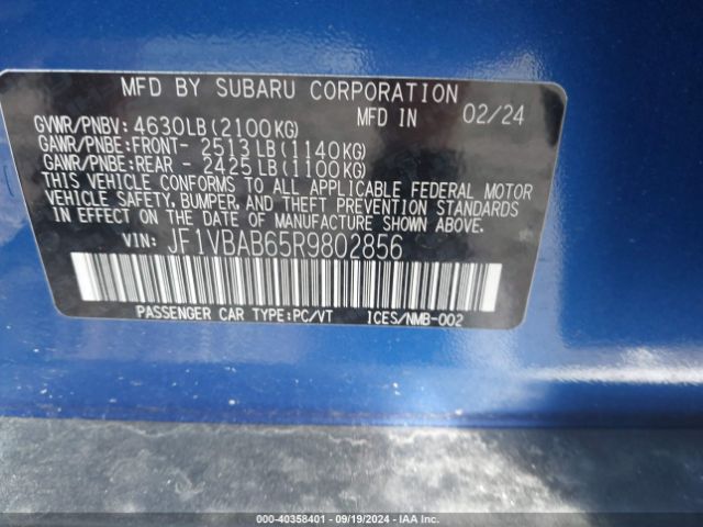 JF1VBAB65R9802856 Subaru WRX
