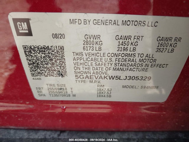 5GAEVAKW5LJ305329 Buick Enclave Awd Essence