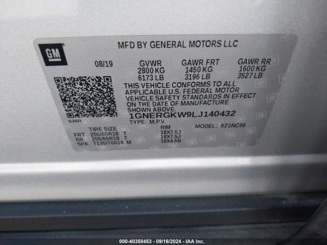 1GNERGKW9LJ140432 Chevrolet Traverse Fwd Lt Cloth