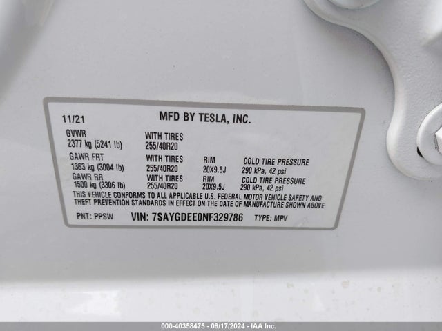 2022 TESLA MODEL Y 7SAYGDEE0NF329786 Photo 8