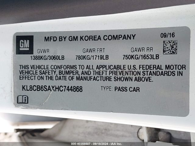 KL8CB6SAXHC744868 Chevrolet Spark Ls Cvt