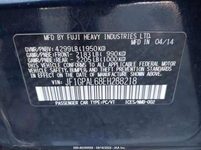 JF1GPAL68EH288218 Subaru Impreza 2.0i Sport Premium