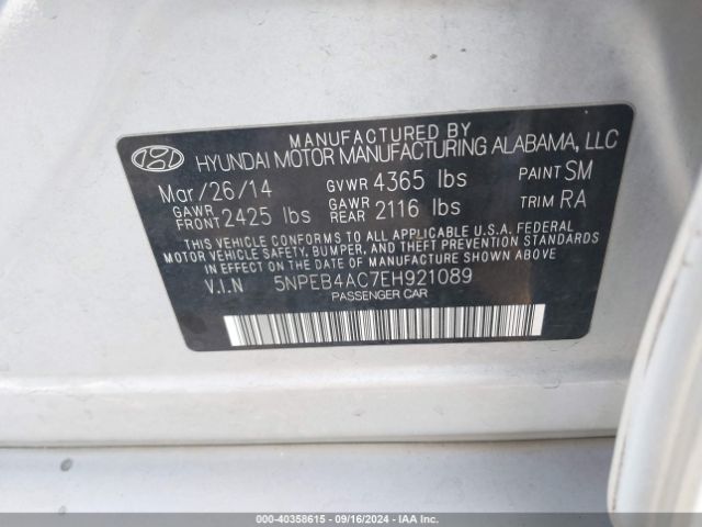 5NPEB4AC7EH921089 Hyundai SONATA GLS