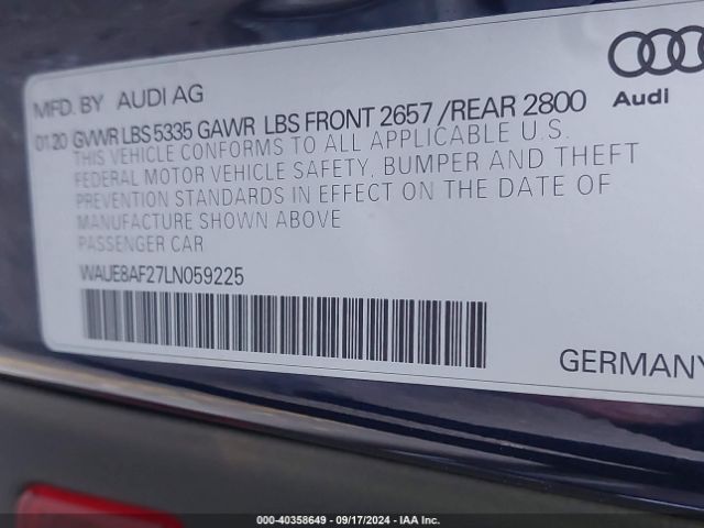 WAUE8AF27LN059225 Audi A6 Premium Plus 45 Tfsi Quattro S Tronic