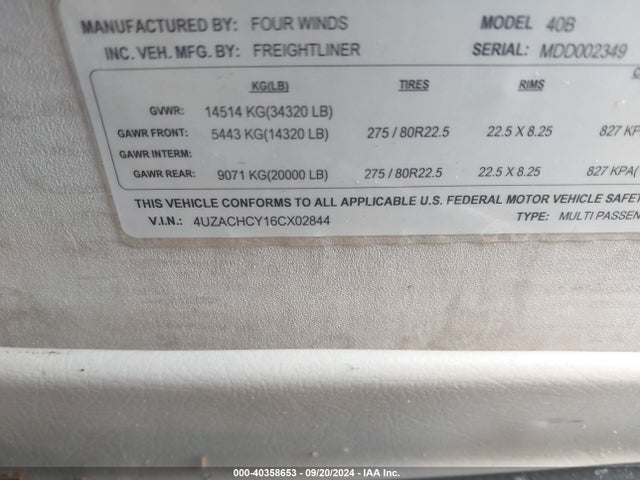 Продаж на аукціоні авто 2006 Freightliner Chassis X Line Motor Home, vin: 4UZACHCY16CX02844, номер лоту: 40358653