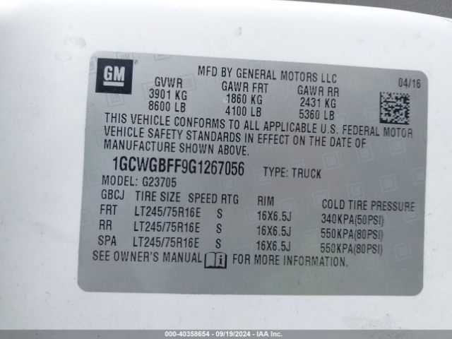 1GCWGBFF9G1267056 Chevrolet Express 2500 Work Van