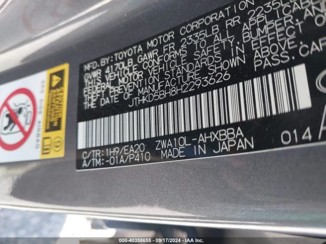 JTHKD5BH8H2293626 Lexus CT 200H