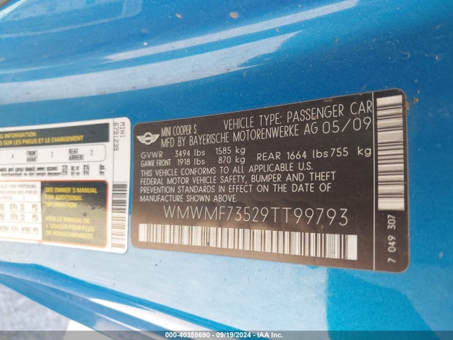 2009 MINI COOPER S WMWMF73529TT99793 Photo 8