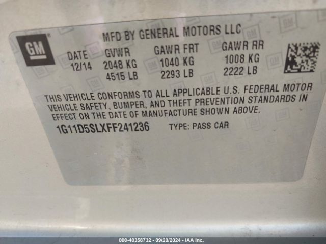 1G11D5SLXFF241236 Chevrolet MALIBU 2LT