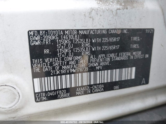 Toyota RAV4 LE 2021 2T3K1RFV1MW178739 Image 9