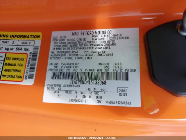 1FATP8UD4L5133068 Ford Mustang Ecoboost Premium