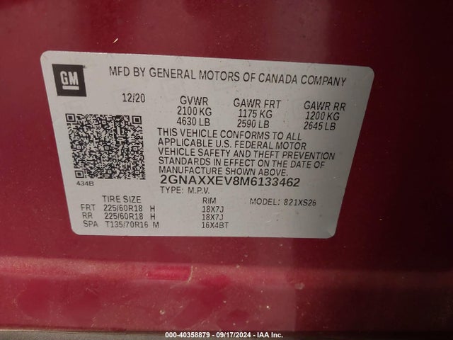 Chevrolet Equinox Awd Premier 2021 2GNAXXEV8M6133462 Image 9