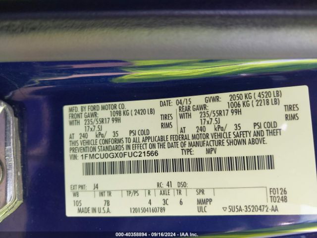 1FMCU0GX0FUC21566 Ford ESCAPE SE