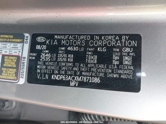 KNDP63ACXM7871086 KIA SPORTAGE S