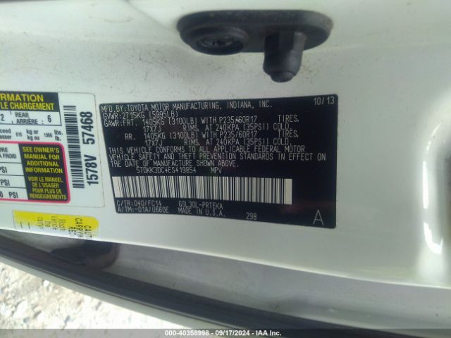 5TDKK3DC4ES419854 Toyota Sienna Le V6 8 Passenger