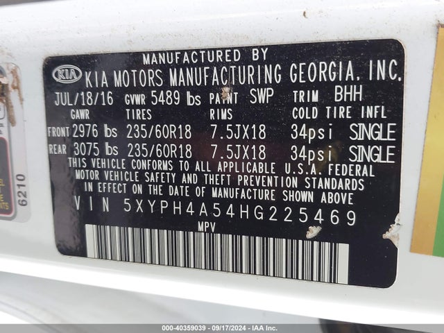KIA Sorento 3.3l Ex 2017 5XYPH4A54HG225469 Image 9