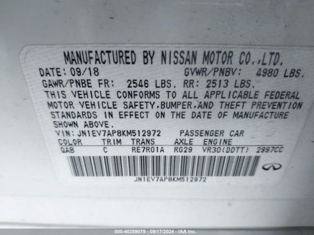 JN1EV7AP8KM512972 Infiniti Q50 3.0t Luxe