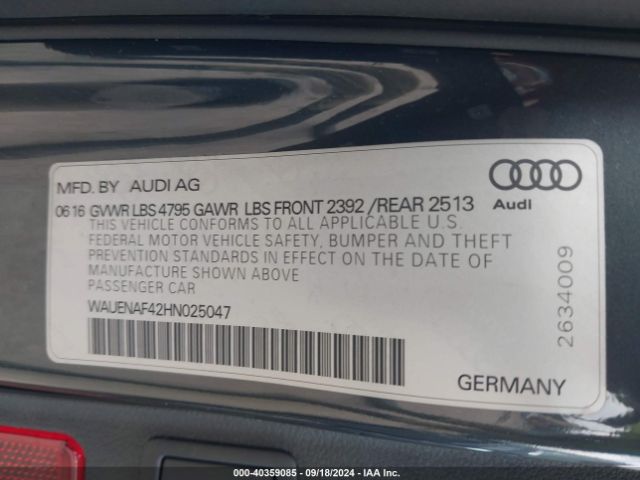 WAUENAF42HN025047 Audi A4 2.0t Premium