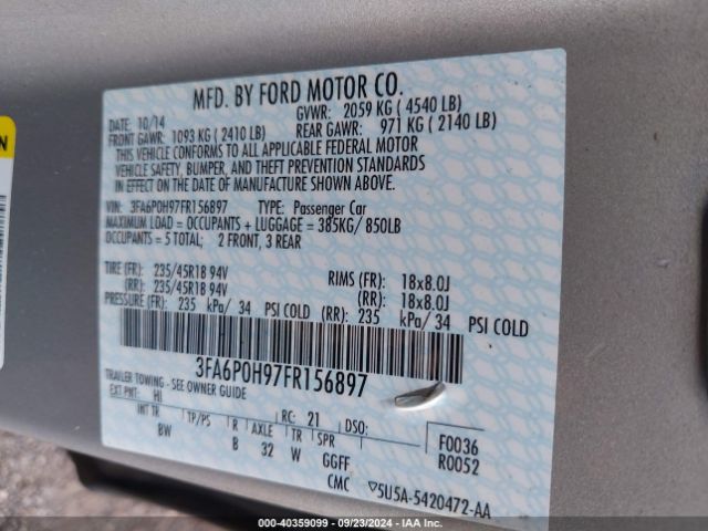 3FA6P0H97FR156897 Ford FUSION SE