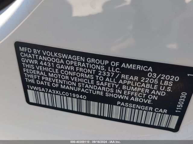 1VWSA7A3XLC019940 Volkswagen Passat 2.0t Se