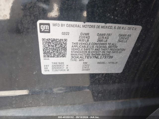 3GKALTEV7NL173739 GMC Terrain Awd Sle