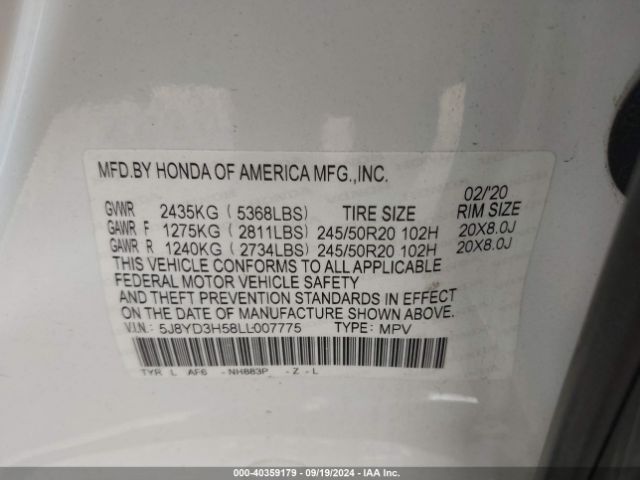 5J8YD3H58LL007775 Acura Mdx Technology Package