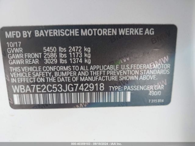 WBA7E2C53JG742918 BMW 740I