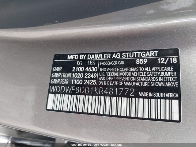 WDDWF8DB1KR481772 Mercedes-Benz C 300