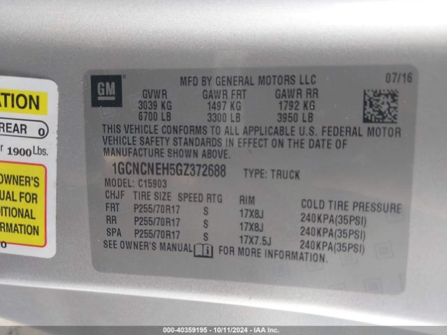1GCNCNEH5GZ372688 Chevrolet Silverado 1500 Wt