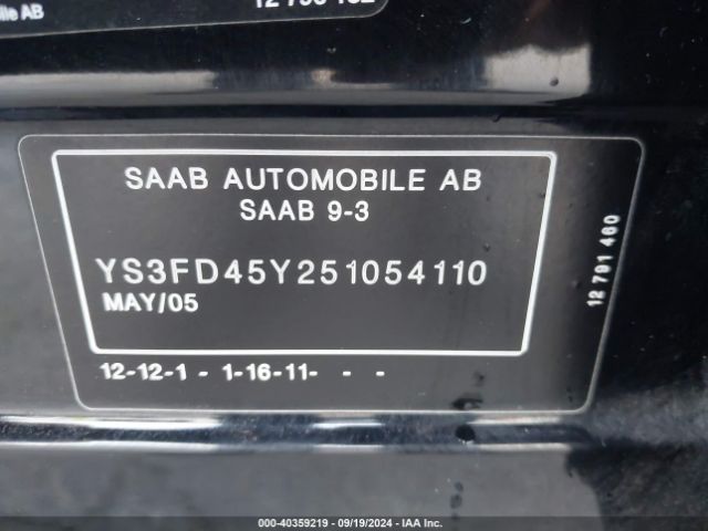 2005 SAAB 9-3 YS3FD45Y251054110 Photo 8