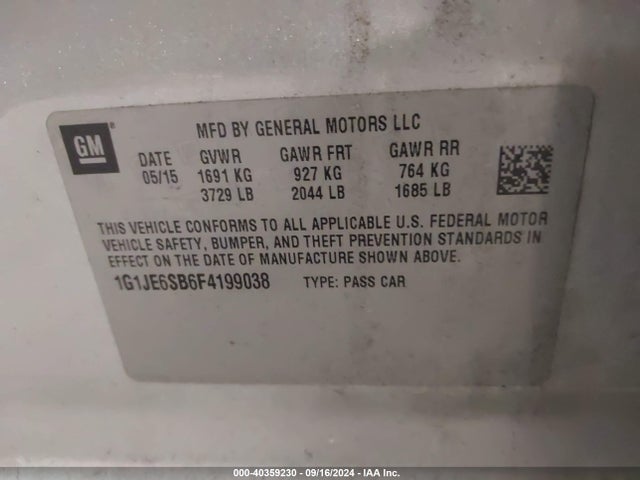 Chevrolet Sonic Ltz Auto 2015 1G1JE6SB6F4199038 Image 9