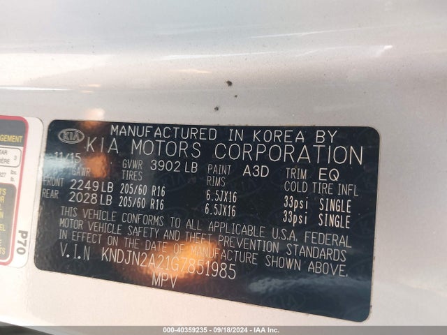 KIA Soul 2016 KNDJN2A21G7851985 Image 9