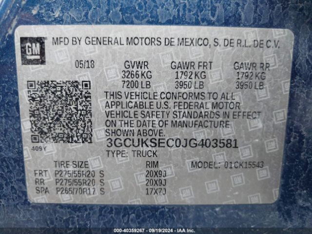 3GCUKSEC0JG403581 Chevrolet Silverado 1500 2lz