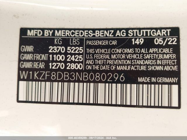 W1KZF8DB3NB080296 Mercedes-Benz E 350