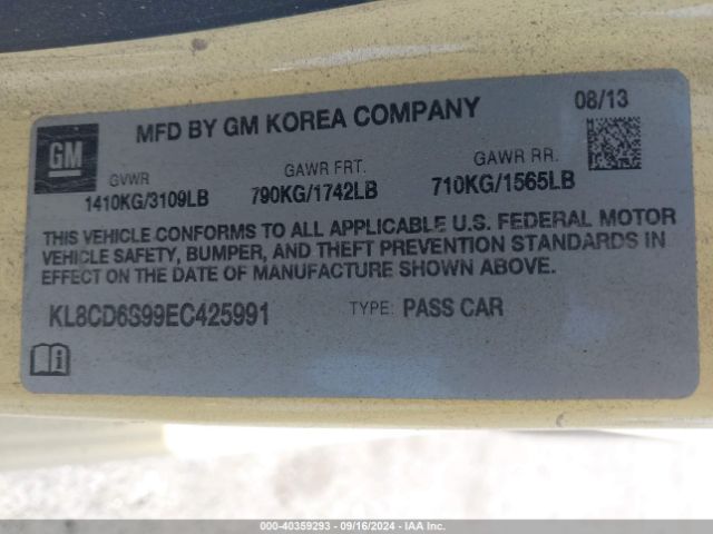 KL8CD6S99EC425991 Chevrolet Spark 1lt Auto