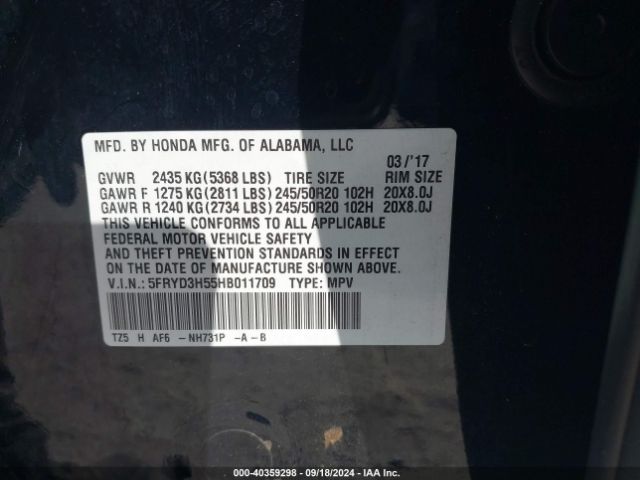 5FRYD3H55HB011709 Acura Mdx Technology Package