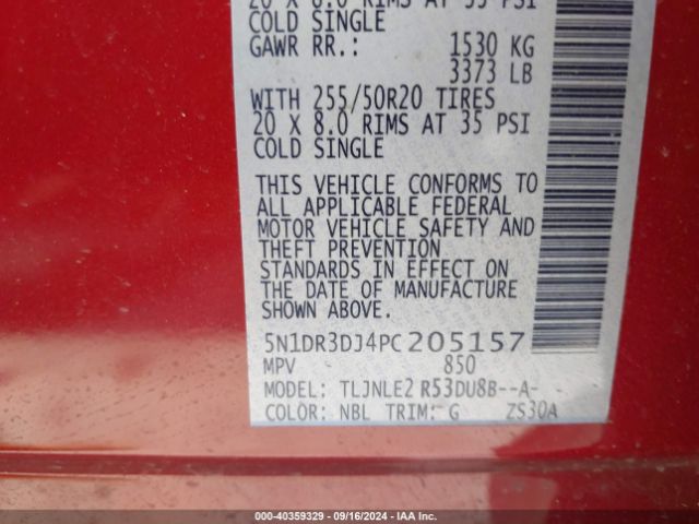 5N1DR3DJ4PC205157 Nissan Pathfinder Platinum 4wd