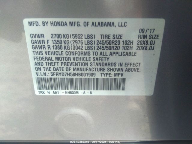5FRYD7H58HB001909 Acura Mdx Sport Hybrid Technology Package