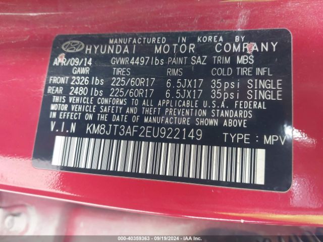 KM8JT3AF2EU922149 Hyundai TUCSON GLS