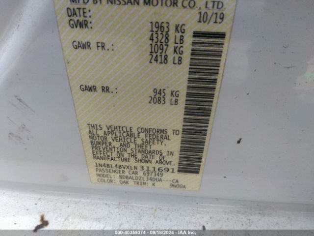 1N4BL4BVXLN311691 Nissan Altima S Fwd