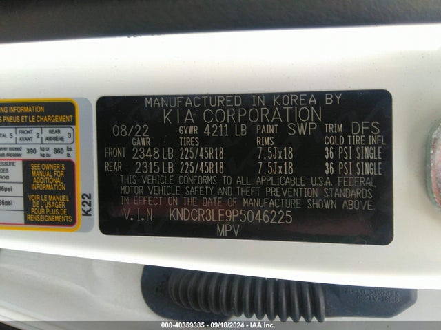 KNDCR3LE9P5046225 KIA Niro Ex Touring