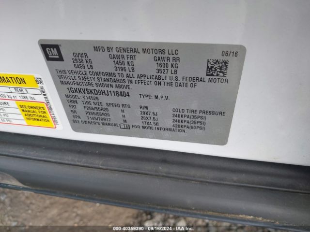 1GKKVSKD9HJ118404 GMC Acadia Limited