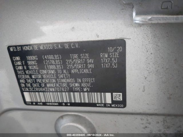 3CZRU6H32MM707627 Honda Hr-v Awd Lx